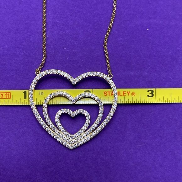 💛 Classic Gold Plated 925 Heart Layer CZ Necklace - Picture 6 of 6